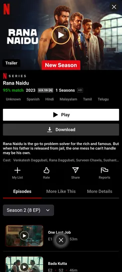 Netflix series detail page on NetMirror