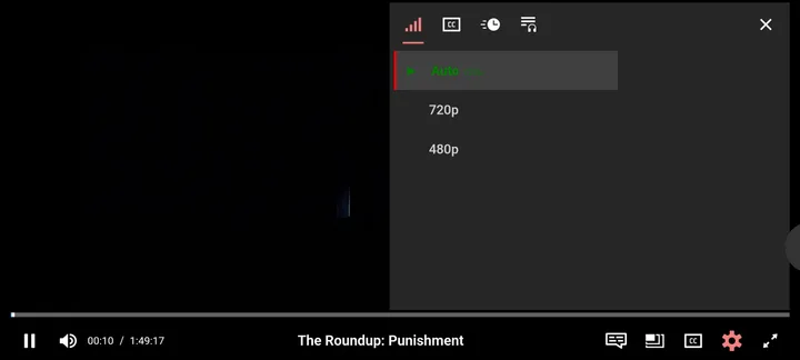 Quality settings menu with Auto 720p, 720p and 480p options