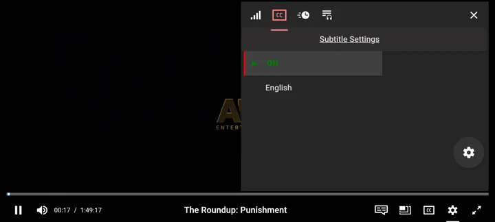 Subtitle settings menu